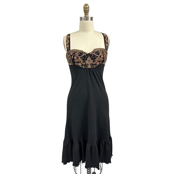 Diane von Furstenberg Black Dress Vintage Sz 2-6 Beaded Embroidery Wool & Satin - Picture 1 of 11